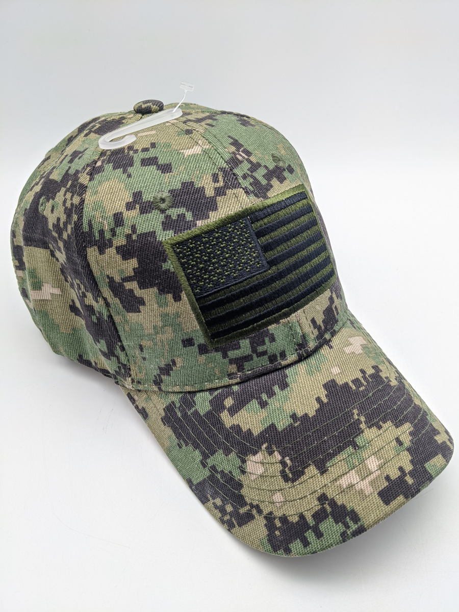 Tactical Cap Hat - Digital Camo - American Flag - Embroidered
