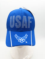 Licensed United States Air Force Zig Zag Letters Hat - USA Flag Bill - Blue