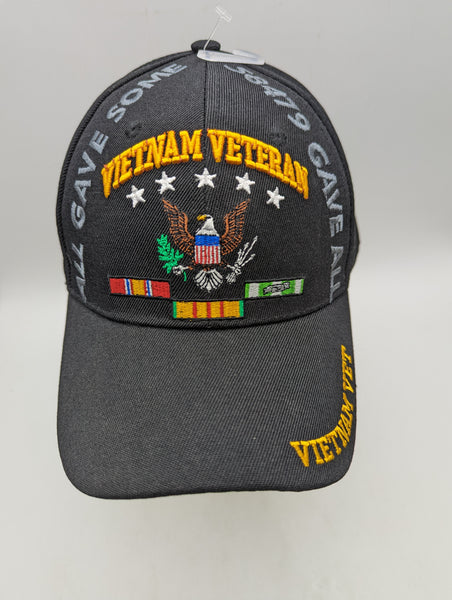 Vietnam Veteran Embroidered Hat - All Gave Some 58479 Gave All - Ribbons - Black