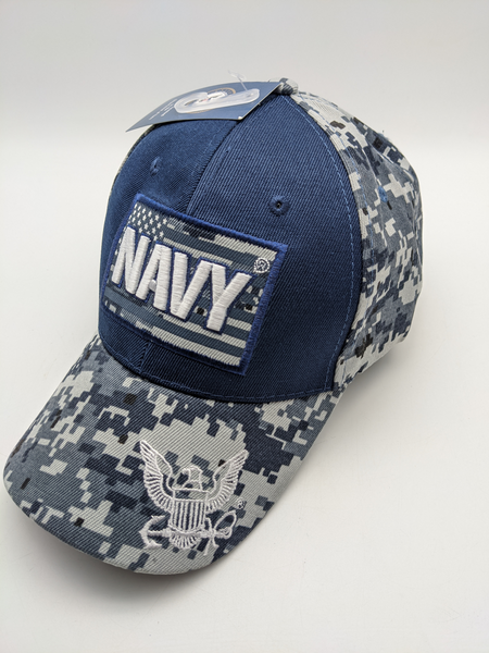 Licensed United States Navy Hat - USA Flag - Embroidered - Digital Camo Blue