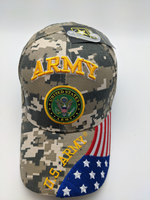 Licensed United States Army Emblem Hat -Embroidered - Digital Camo- USA Flag Bill