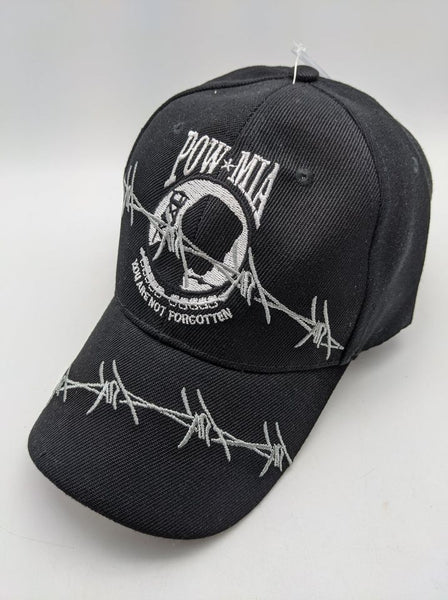 POW MIA Embroidered Hat - You Are Not Forgotten - Black Barbed Wire
