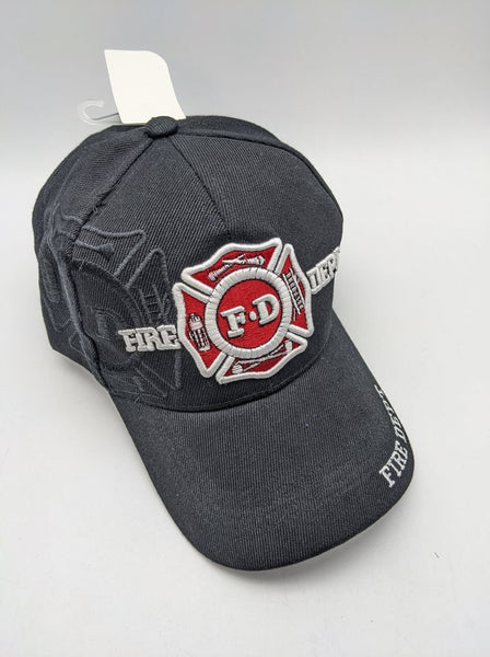 Embroidered Hat - Fire Fighter, Fire Department Emblem - Black