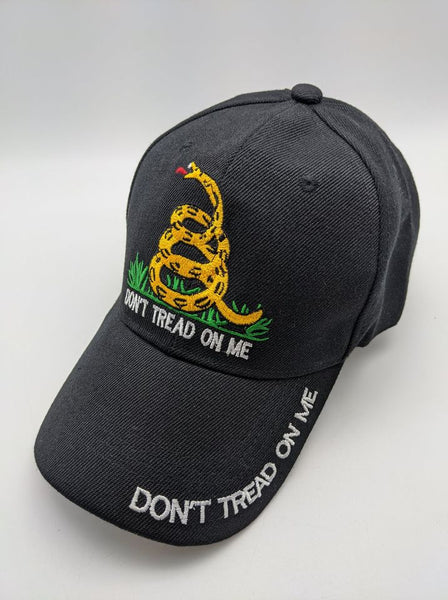 Don't Tread On Me Embroidered Hat - Black - Adjustable - Gadsden -Embroidered Front/Bill/Back
