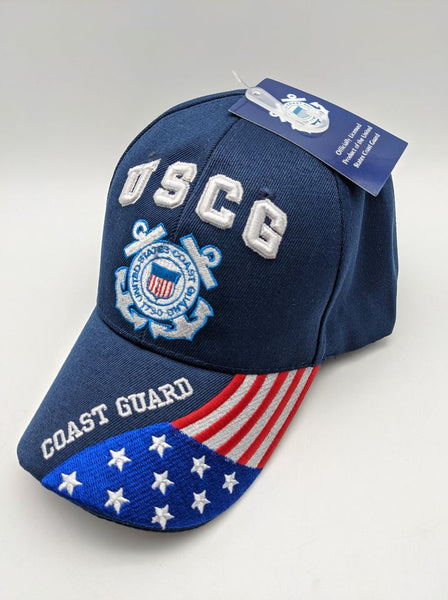 Licensed United States Coast Guard Emblem Hat - USA Flag Bill