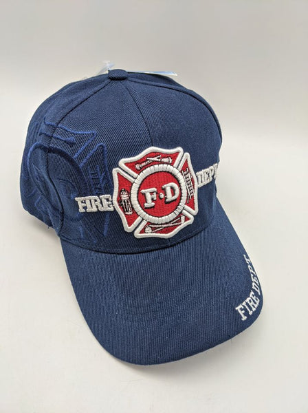 Embroidered Hat - Fire Fighter, Fire Department Emblem - Navy Blue