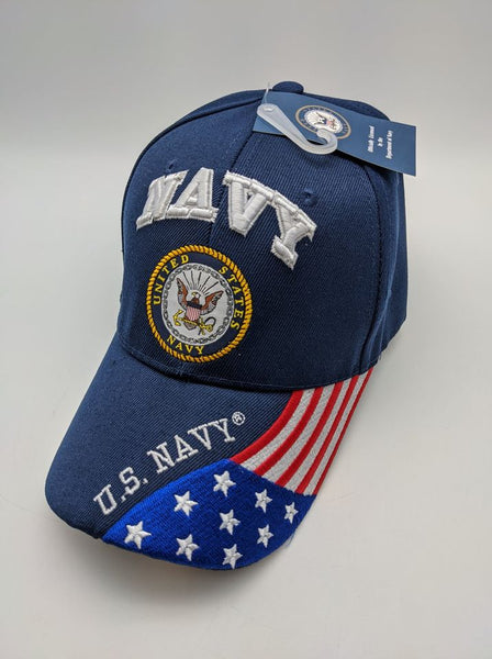 Licensed United States Navy Emblem Hat -Embroidered - USA Flag Bill