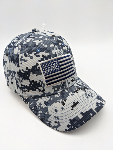Tactical Cap Hat - Digital Camo Blue - American Flag - Embroidered