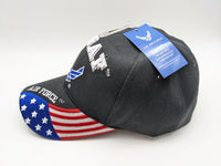 Licensed United States Air Force Emblem Wings Hat - USA Flag Bill - Black