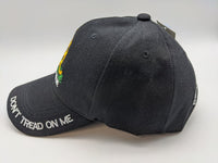 Don't Tread On Me Embroidered Hat - Black - Adjustable - Gadsden -Embroidered Front/Bill/Back