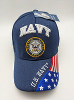 Licensed United States Navy Emblem Hat -Embroidered - USA Flag Bill