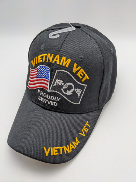 Vietnam Veteran Embroidered Hat - USA Flag & POW MIA Flag - Proudly Served