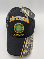 Licensed United States Army Retired Hat - Emblem - Embroidered - Black W/ Digital Camo Bill