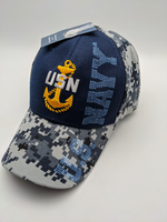 Licensed United States Navy Hat - USN Anchor - Embroidered - Digital Camo Blue