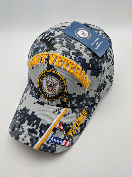 Licensed United States Navy Hat - Veteran Bill - Embroidered  Digital Camo Blue