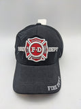 Embroidered Hat - Fire Fighter, Fire Department Emblem - Black