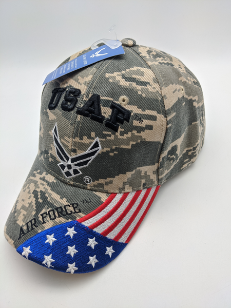 Licensed United States Air Force Hat - U.S.A.F - Embroidered - Digital Camo - USA Flag Bill