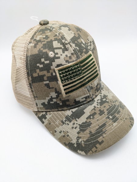 Tactical Cap Hat - MESH BACK - Brown/Tan Digital Camo - Embroidered