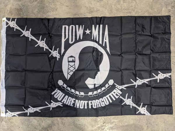 POW MIA 3'x5' Flag - You Are Not Forgotten - Barbed Wire Black