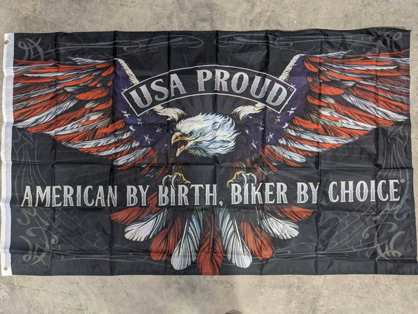 3'x5' Flag - USA Proud American By Birth, Biker By Choice