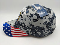 Licensed United States Navy Hat - USA Flag Bill - Embroidered -Emblem- Digital Camo Blue