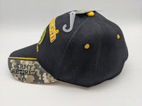 Licensed United States Army Retired Hat - Emblem - Embroidered - Black W/ Digital Camo Bill