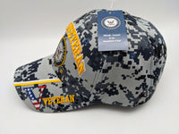 Licensed United States Navy Hat - Veteran Bill - Embroidered  Digital Camo Blue