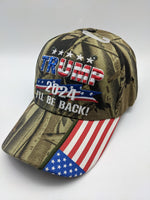 Trump 2024 Embroidered Hat - I'll Be Back! - Flag Bill