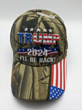 Trump 2024 Embroidered Hat - I'll Be Back! - Flag Bill