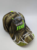 Fishing Fisherman Hat - Born 2 Fish Forced 2 Work - Embroidered