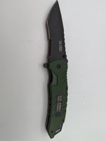 Licensed US Army Folding Pocket Knife - Green/ Black - Spring Assisted - GS