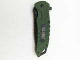 Licensed US Army Folding Pocket Knife - Green/ Black - Spring Assisted - GS