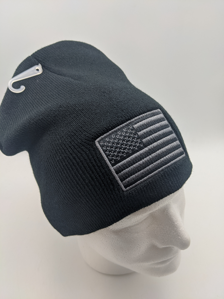 U.S. Flag Tactical Beanie Hat Cap -Black - Embroidered