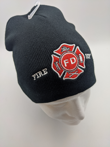 Fire Dept. Beanie Hat Cap - Black - Emblem
