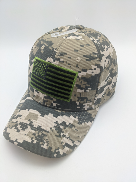Digital Camo Tan Hat - Green Flag - American USA Flag - Embroidered
