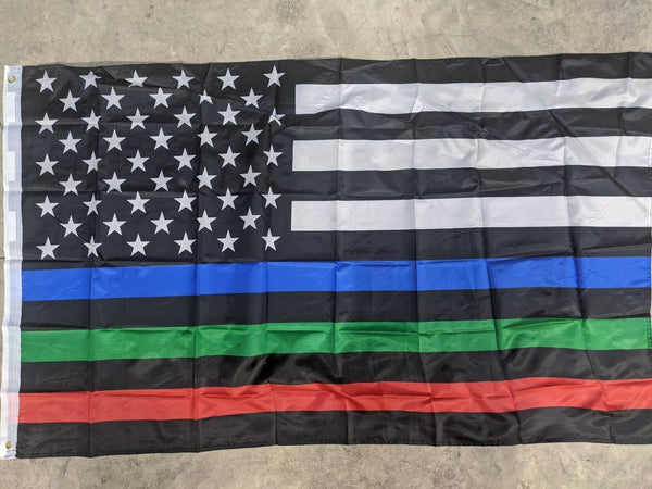Thin Line Flag Blue/Green/Red Support Police, Military, Fire