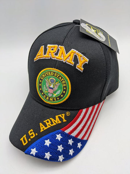 Licensed United States Army Emblem Hat -Embroidered - USA Flag Bill