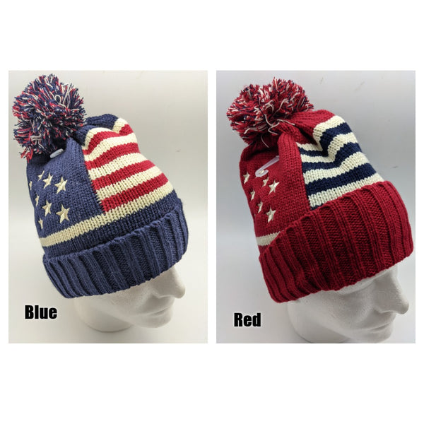 American Flag Beanie Knit Stocking Cap - Soft Plush Lining